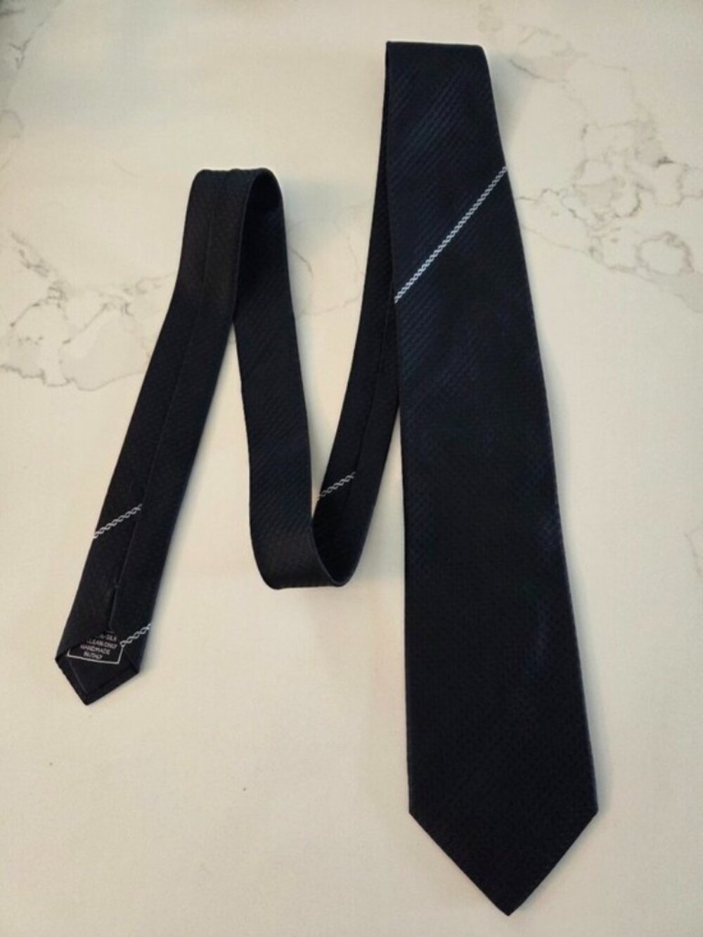 Brioni Handmade In Italy Silk Tie, Black Sheen With Chain Detail